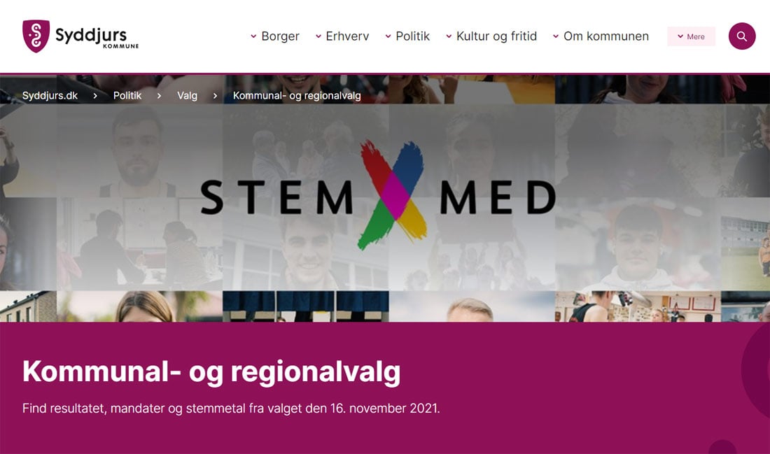 Skærmdump fra Syddjurs Kommune til artikel på 2lokal.dk om kommunalvalget