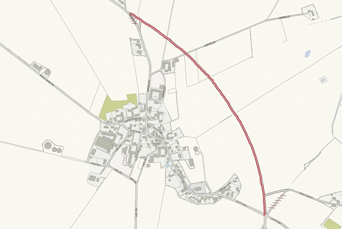 Kort med forslag til omfartsvej nord om Karlby Kort med forslag til omfartsvej nord om Karlby