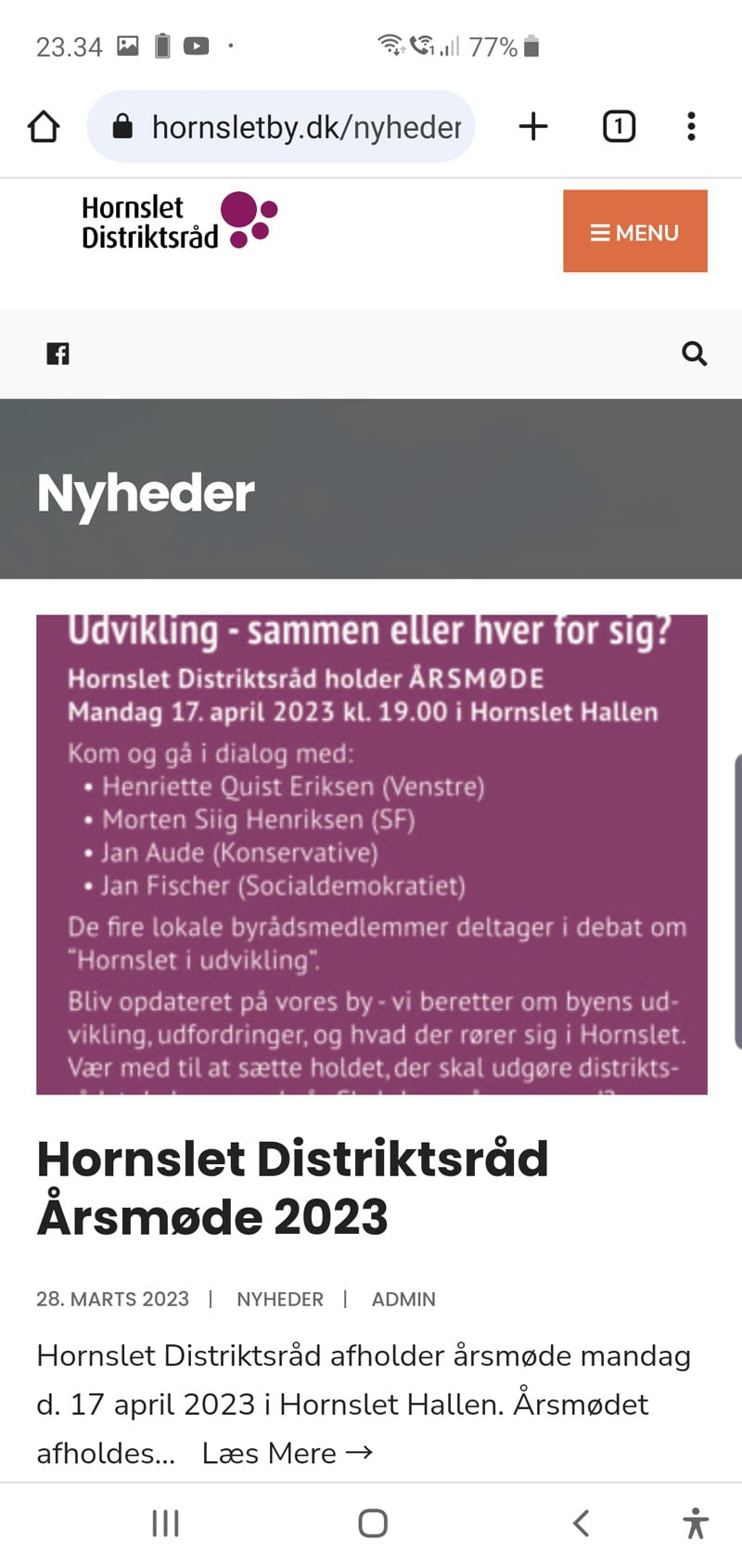 Screenshot hornsletby.dk